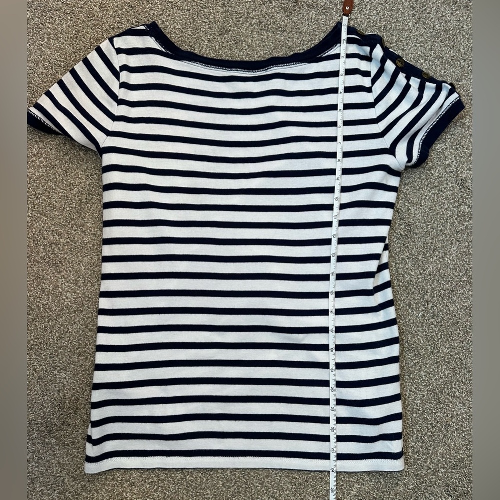 Ralph Lauren Shirt Blue White Stripe Button Shoulder Women’s Large Nautical - Picture 8 of 11